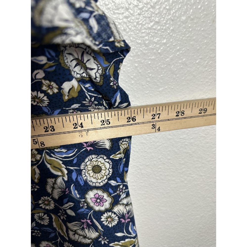 Lane Bryant Shirt Womens 18 Blue Floral Boho Peasant Tie Neck Short Sleeve Top - Picture 5 of 6